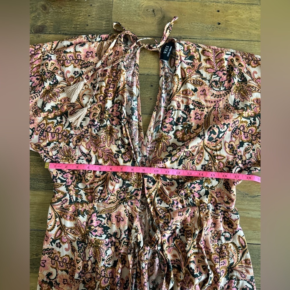 VICI Boho Paisley Wrap Maxi Dress Earth Tone Floral Print Flowy Festival cottage - Picture 12 of 16